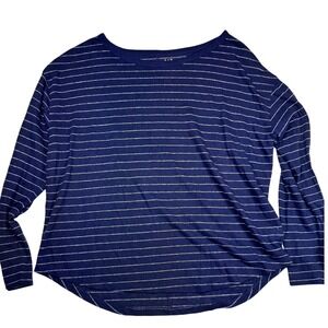 GAP Linen Blend Tee Striped Long Sleeve Casual Top Comfy Blue White Size L Women